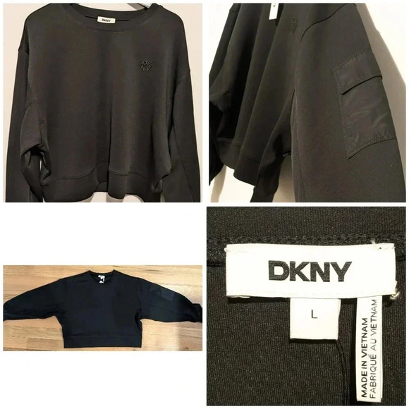 Dkny Tops - DKNY Black cropped oversized cropped pullover, sweater. Size L. NEW